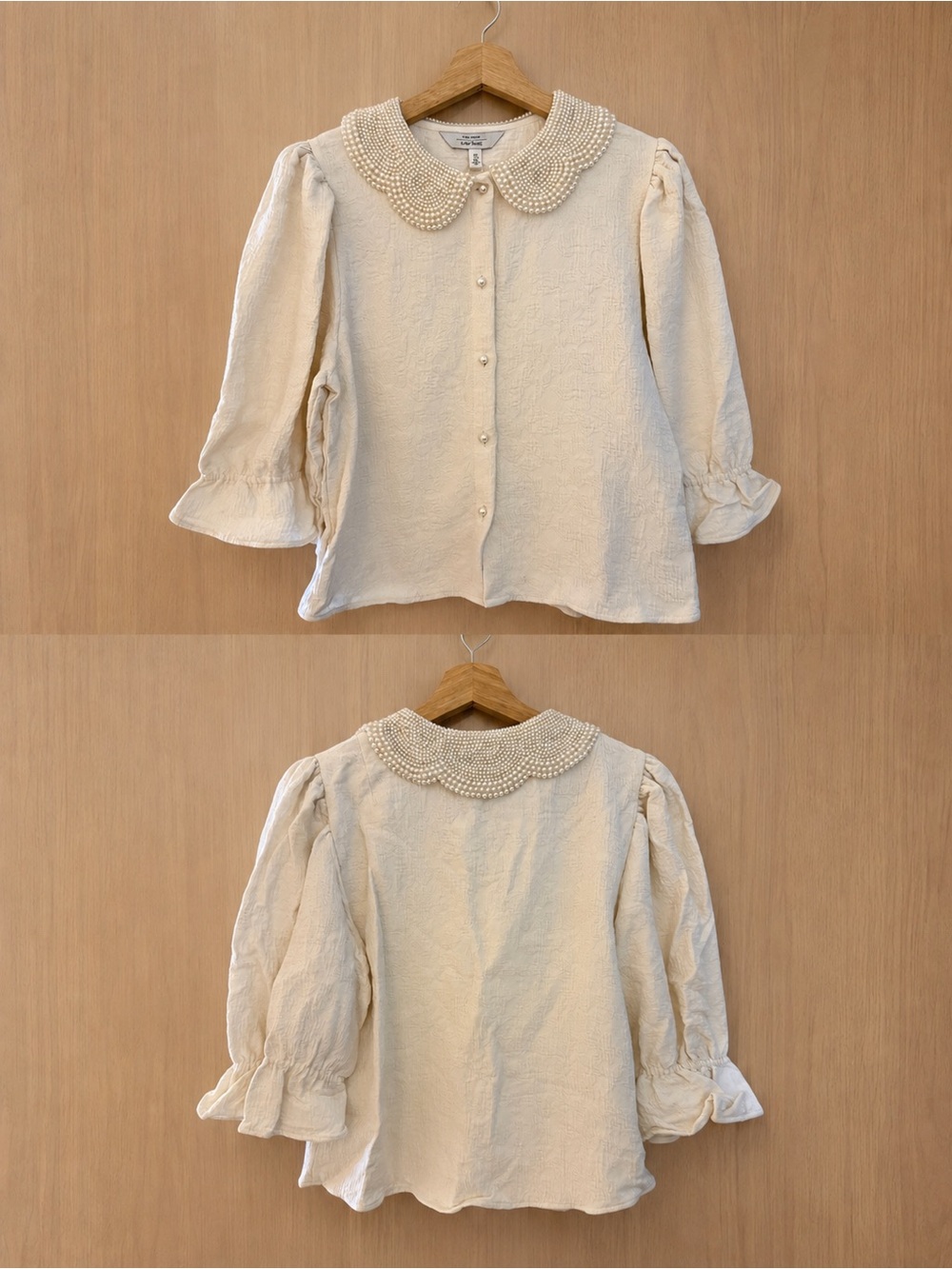 & Other Stories Pearl Peter Pan Collar Cream Blouse, Size 10, NWT